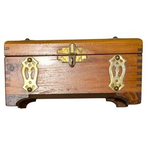 Cedar Wooden Trinket Box Brass Accents Hinged Lid Jewelry Storage sm Rustic Deco
